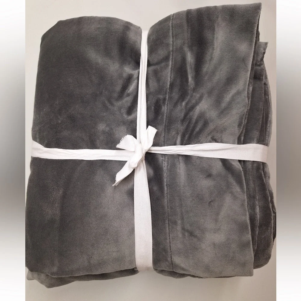NWOT QUINCE 48x96 Cotton Velvet Room Darkening Curtain Slate Grey 0652